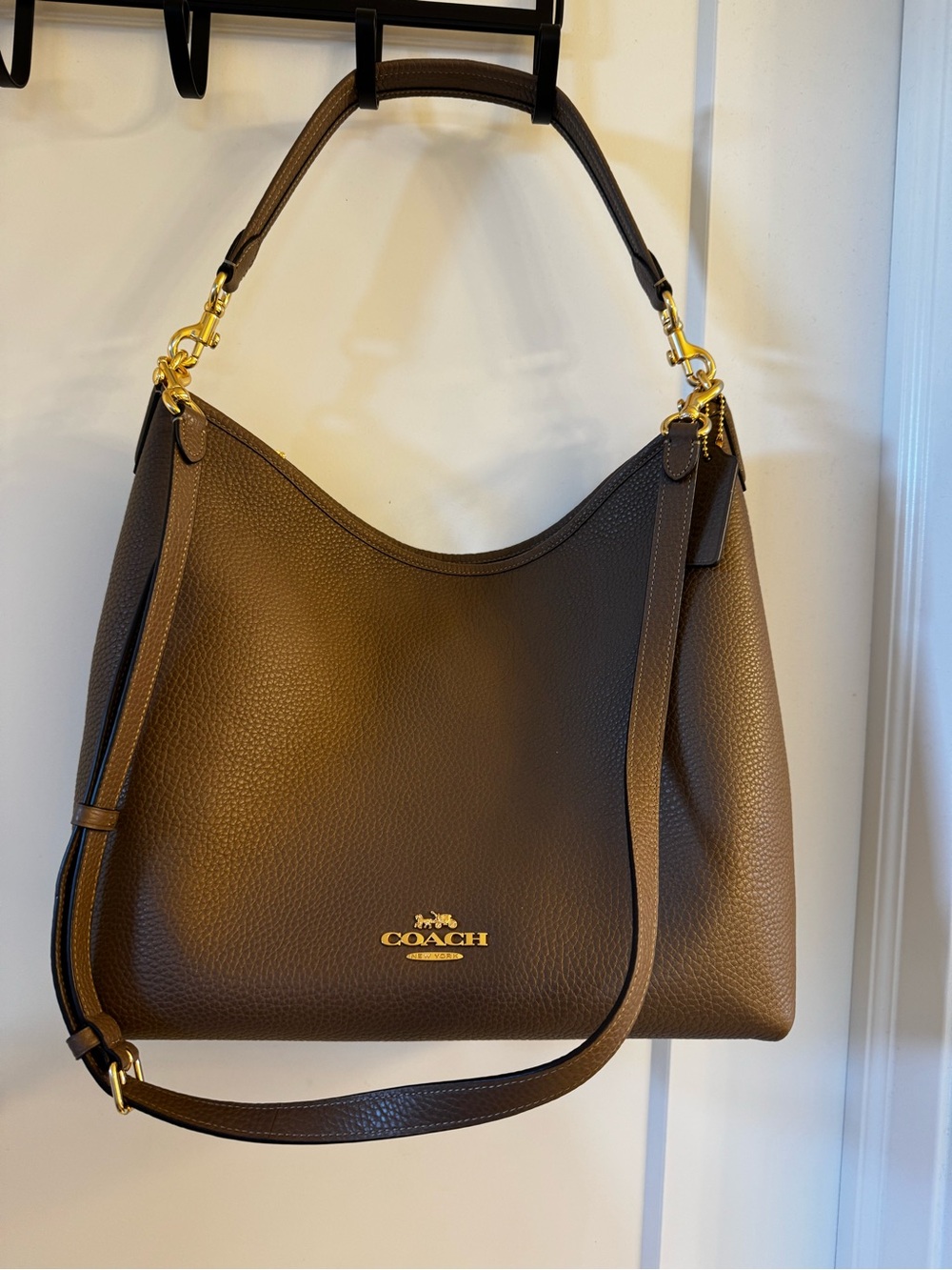 Coach Large Lauren Pebble Leather Shoulder Bag, Taupe